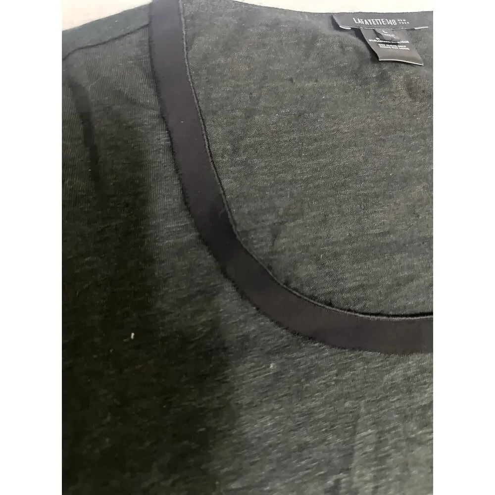 Lafayette 148 NY Linen Black Tunic Top Asymmetrical Hem Minimalist Resort L
